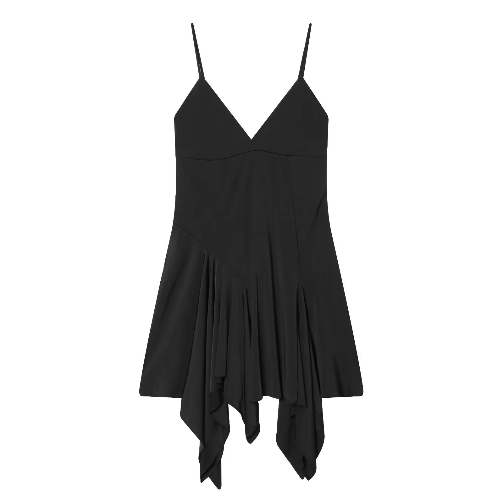 Damen fließendes Spaghetti-Trägerkleid mit asymmetrischem Saum und elegantem Faltenwurf R&B - Image 3