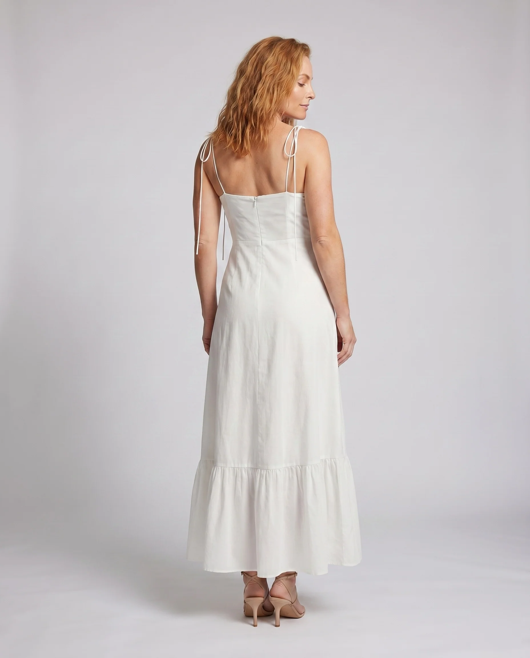 Damen fließendes Maxikleid mit Rüschen und verstellbaren Trägern R&B - Image 4