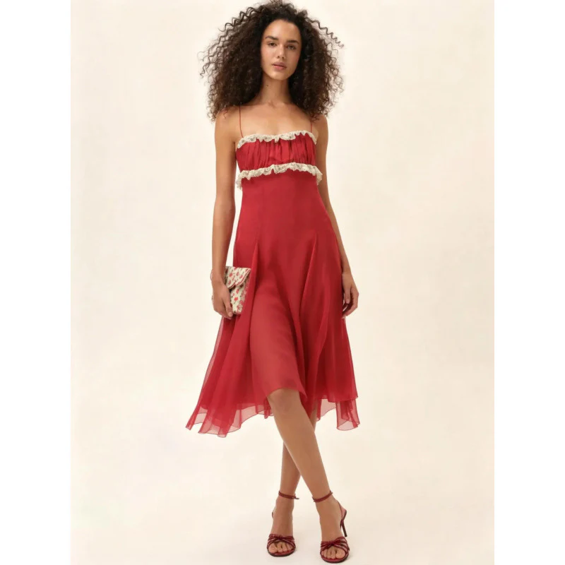 Damen Fließendes Midi-Kleid mit raffinierten Rüschendetails R&B - Image 2