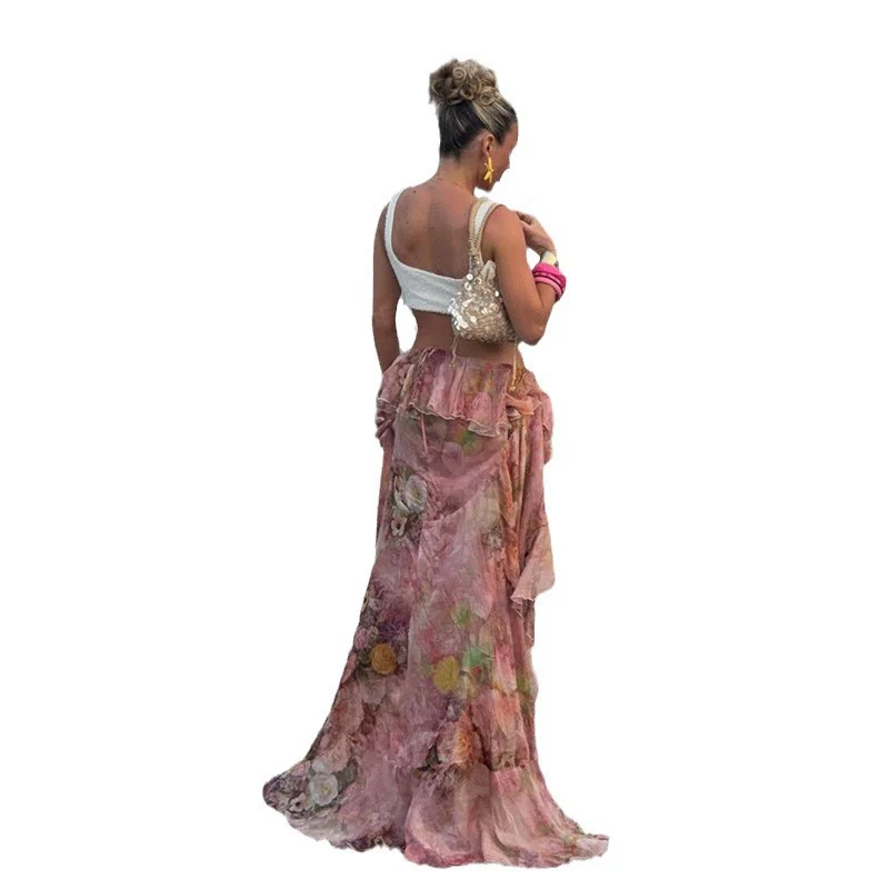 Damen floraler asymmetrischer Rock mit Rüschendetails Heidi-Mode - Image 5