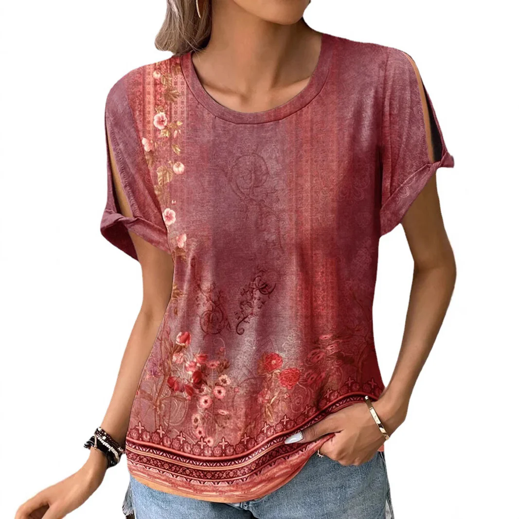 Damen florales Oversized-T-Shirt mit Cut-Out-Ärmeln R&B - Image 5