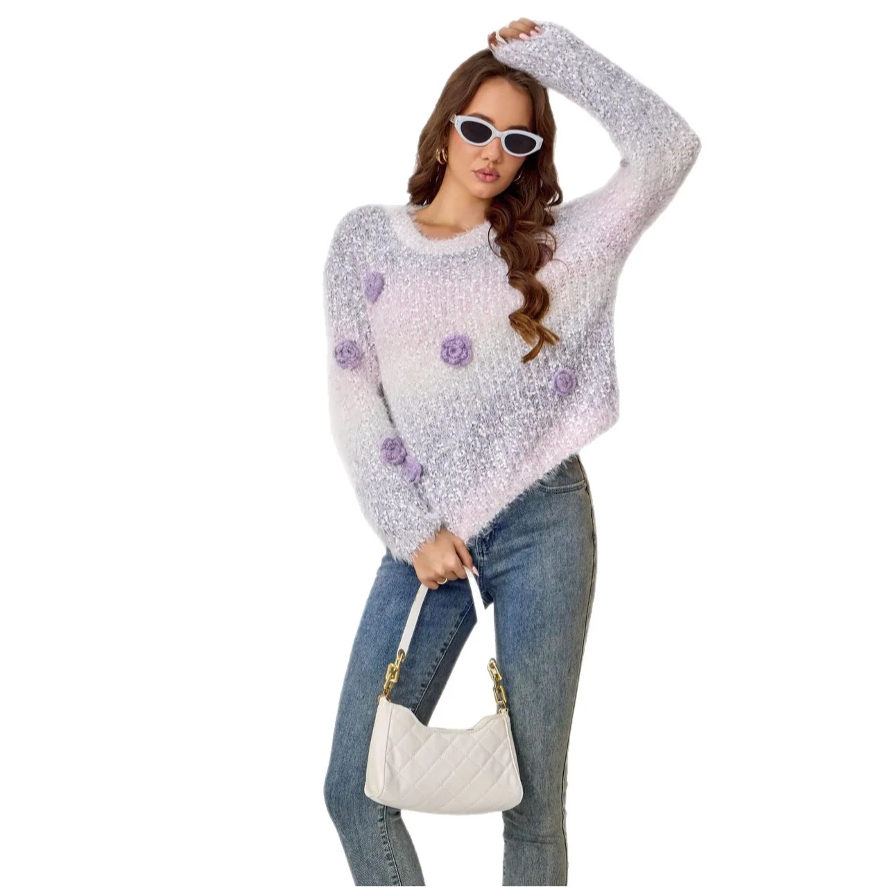 Damen Fluffiger Strickpullover mit floralem Design R&B - Image 5