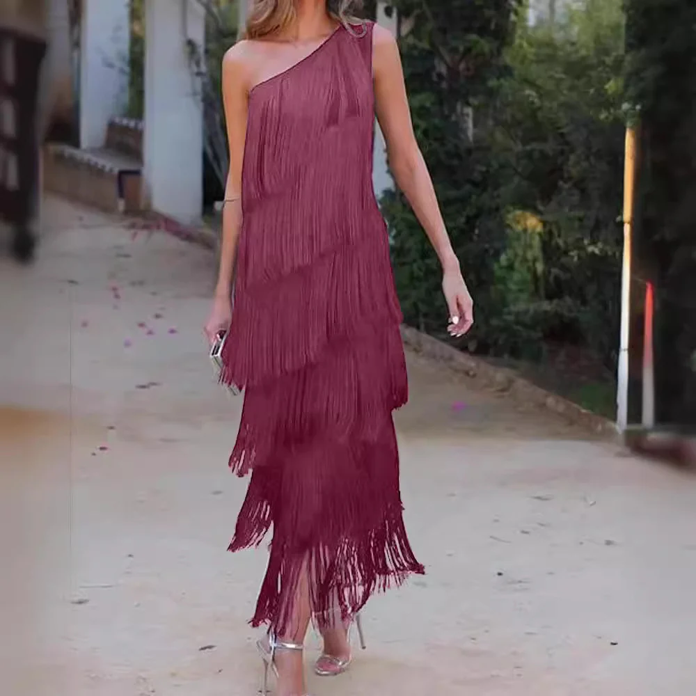 Damen Fransen Maxikleid mit asymmetrischem Schnitt und elegantem Detail R&B - Image 4