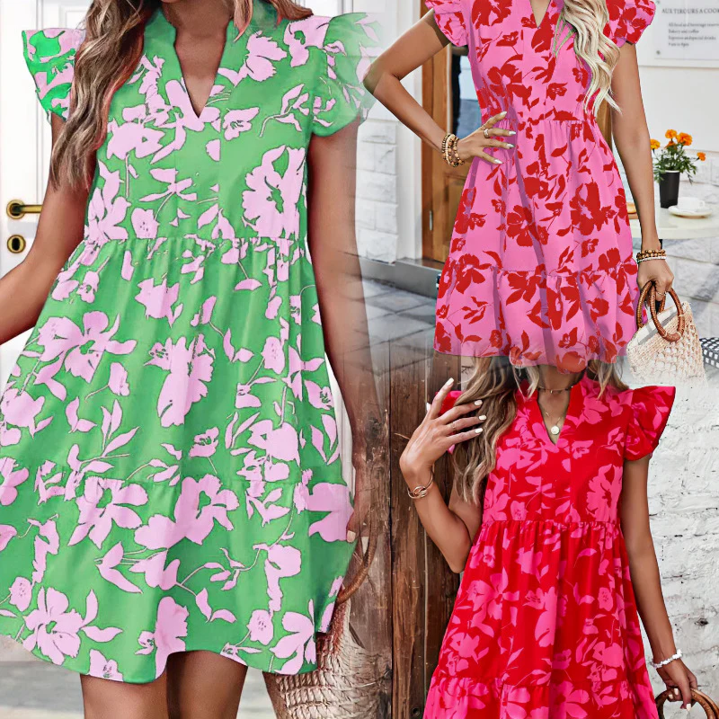 Damen Freizeit-Kleid mit Rüschendetails und floralem Muster R&B