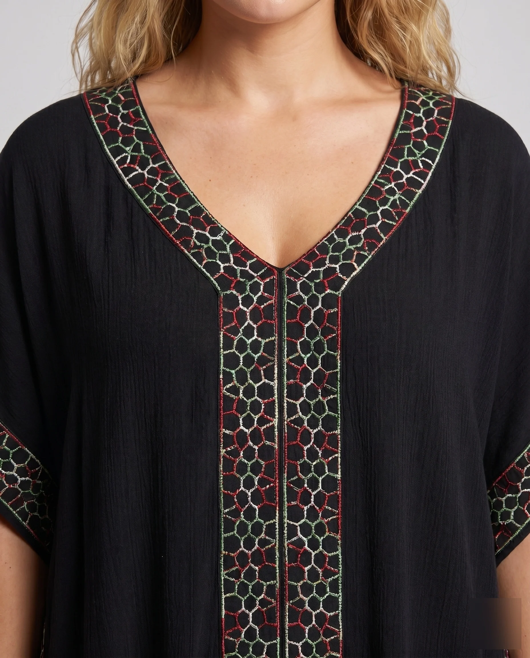 Damen Freizeit-Maxikleid mit elegantem V-Ausschnitt und kunstvollem Muster R&B - Image 3