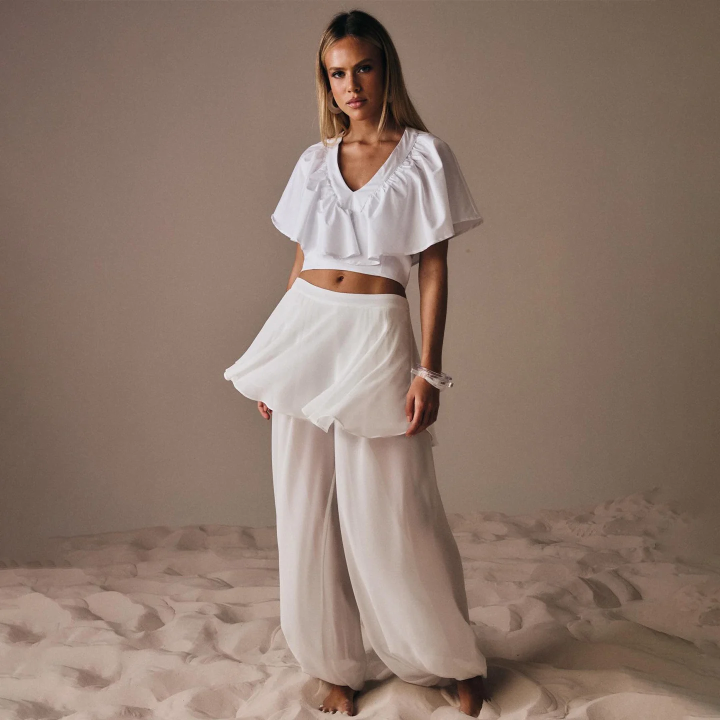 Damen Freizeit-Set mit lässigem Oberteil und weiten Hosen R&B