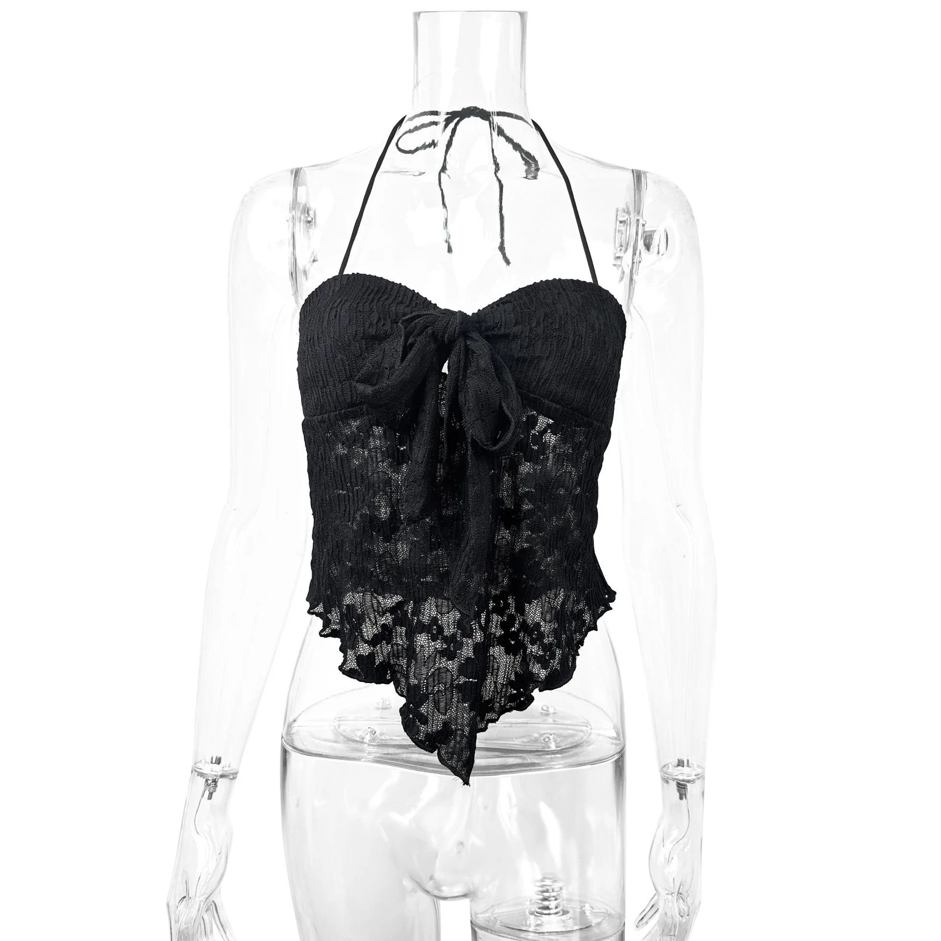 Damen Freizeit Top mit verspieltem Bindeband und Spitze R&B - Image 3