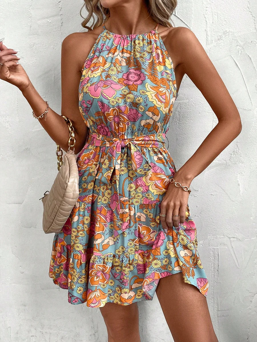 Damen Freizeitkleid mit floralen Druckdetails und Taillengürtel R&B - Image 8