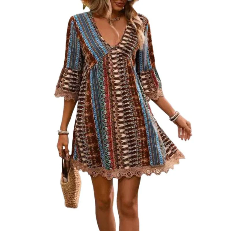 Damen Freizeitkleid mit lässigen Rüschendetails und buntem Muster R&B - Image 4