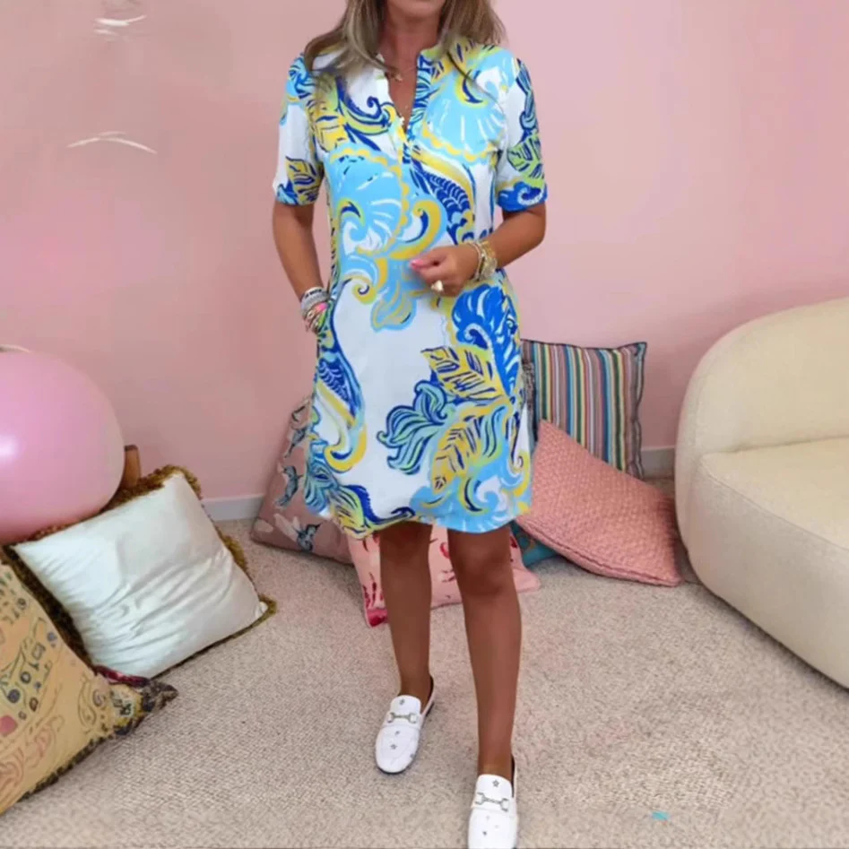 Damen Freizeitkleid mit modischen Musterelementen und praktischen Taschen R&B - Image 4