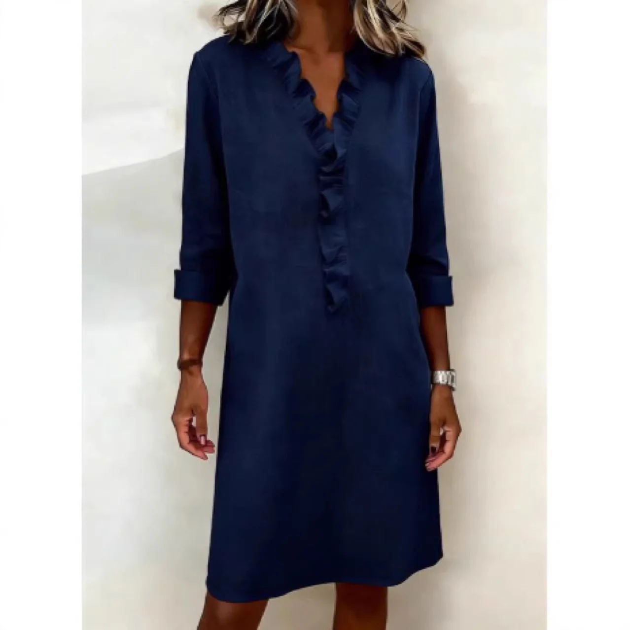 Damen Freizeitkleid mit Rüschen und V-Ausschnitt R&B - Image 4