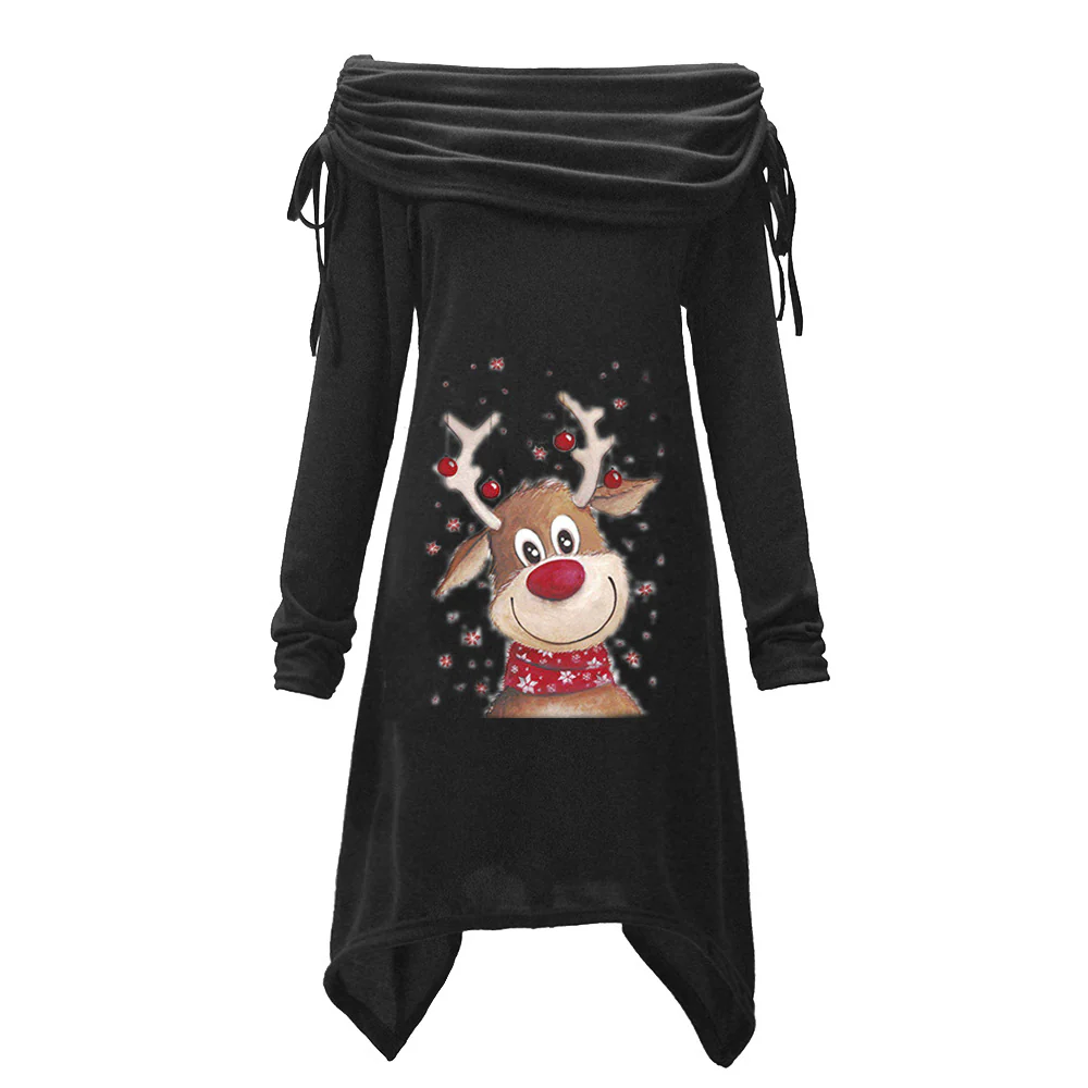 Damen Freizeitkleid mit schulterfreiem Design und verspieltem Rentier-Motiv R&B - Image 3