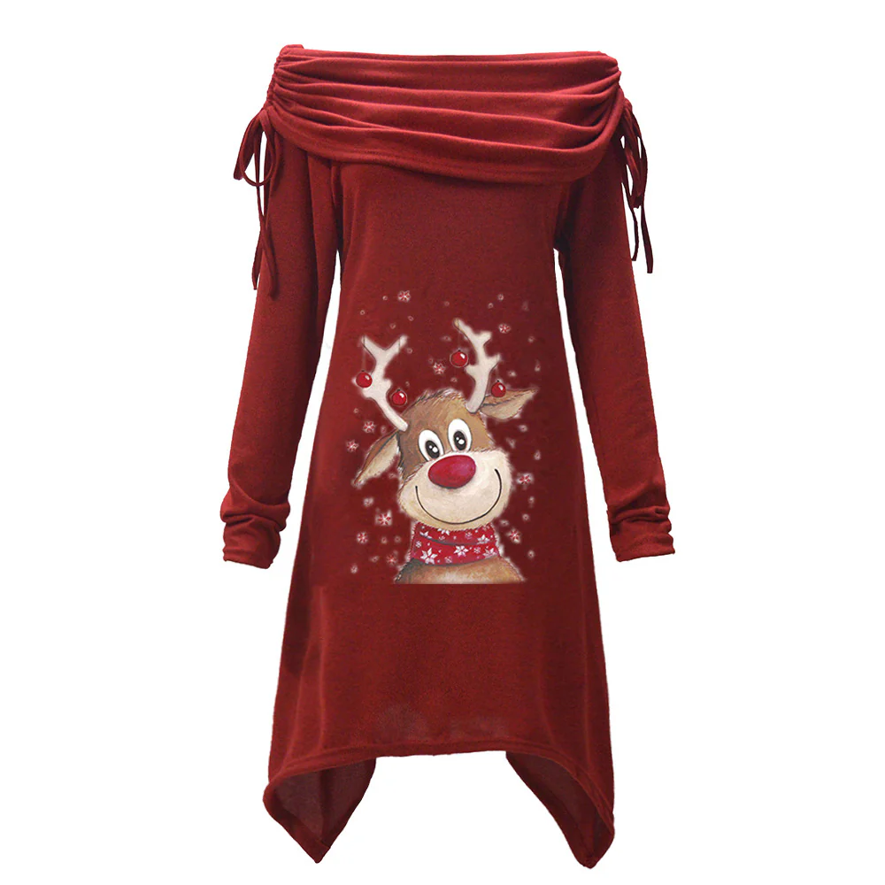 Damen Freizeitkleid mit schulterfreiem Design und verspieltem Rentier-Motiv R&B - Image 8