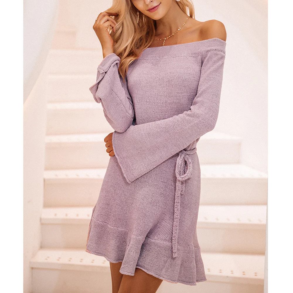 Damen Freizeitkleid mit schulterfreiem Design und verspieltem Saum R&B - Image 3