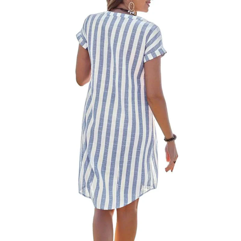 Damen Freizeitleinenhemdkleid mit gestreiftem Muster und schickem Kragen R&B - Image 5