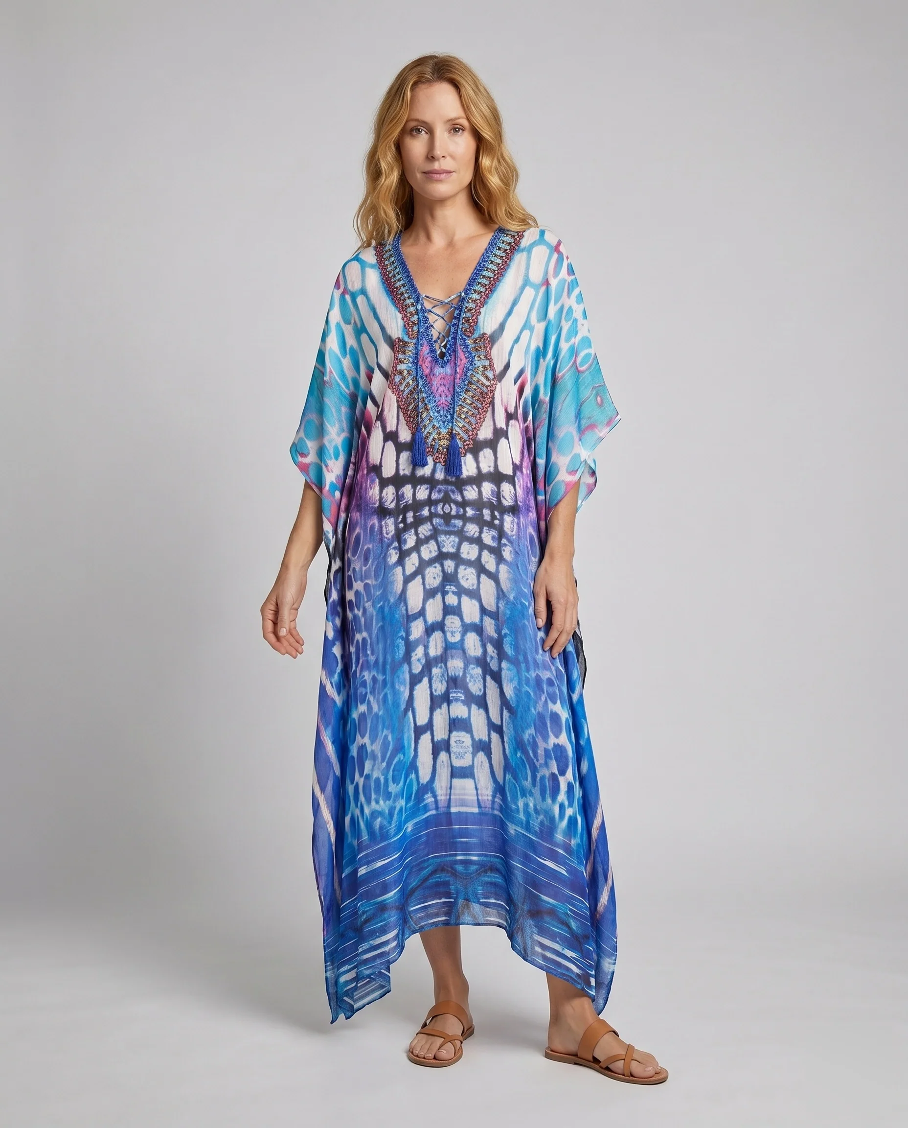 Damen Freizeitleinenkleid mit kunstvollem Allover-Print R&B
