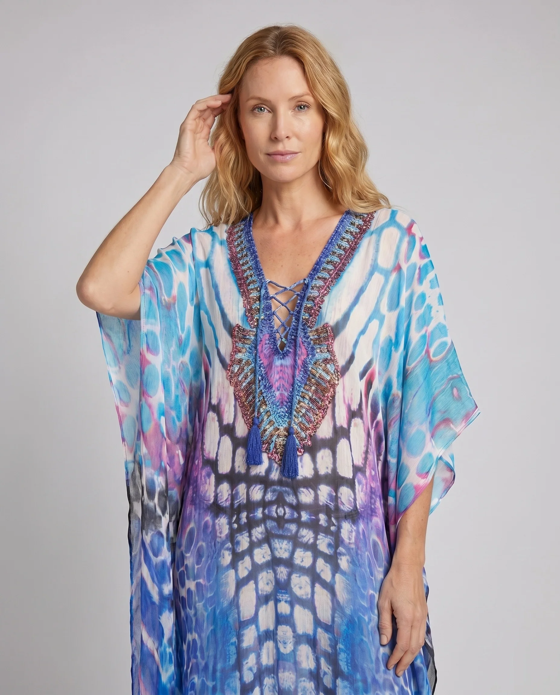 Damen Freizeitleinenkleid mit kunstvollem Allover-Print R&B - Image 2