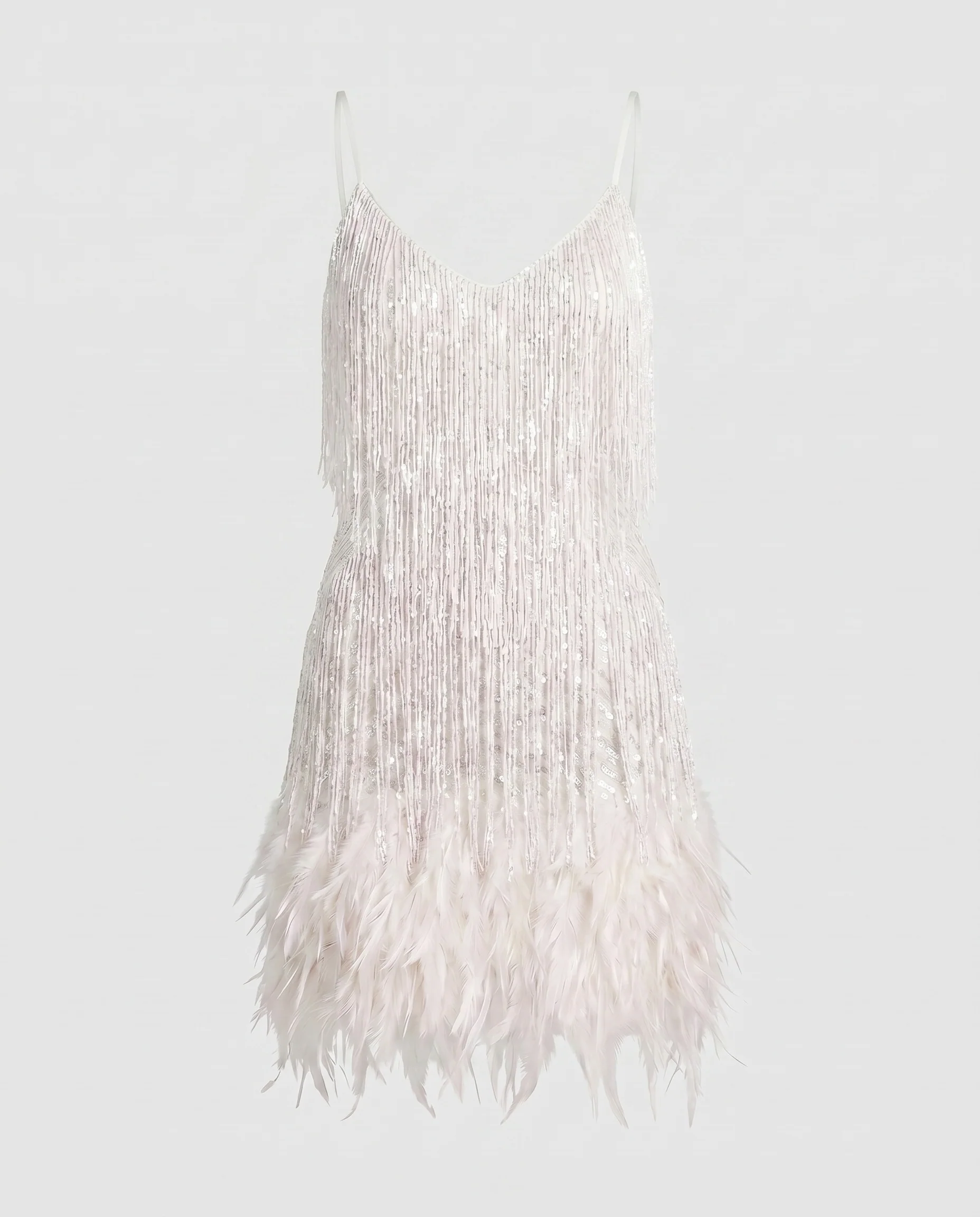 Damen Funkelndes Fransen-Minikleid mit Federn R&B - Image 10