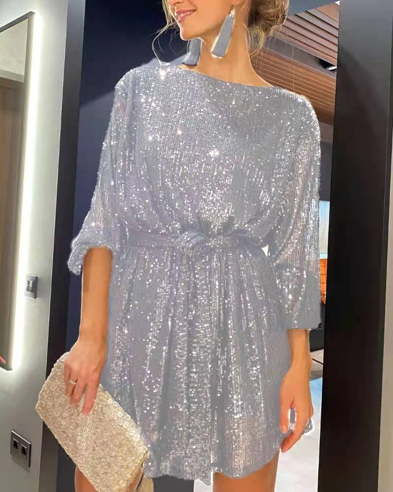 Damen Funkelndes Minikleid mit raffiniertem Faltenwurf und glamorous Ärmeln R&B - Image 7