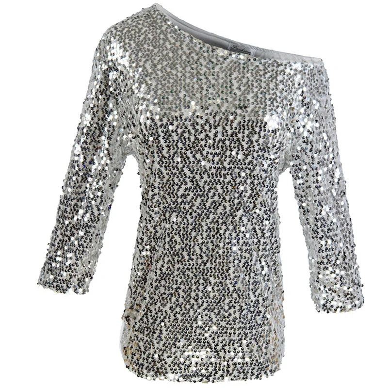 Damen Funkelndes Oberteil mit schulterfreiem Design und Paillettenbesatz R&B - Image 4