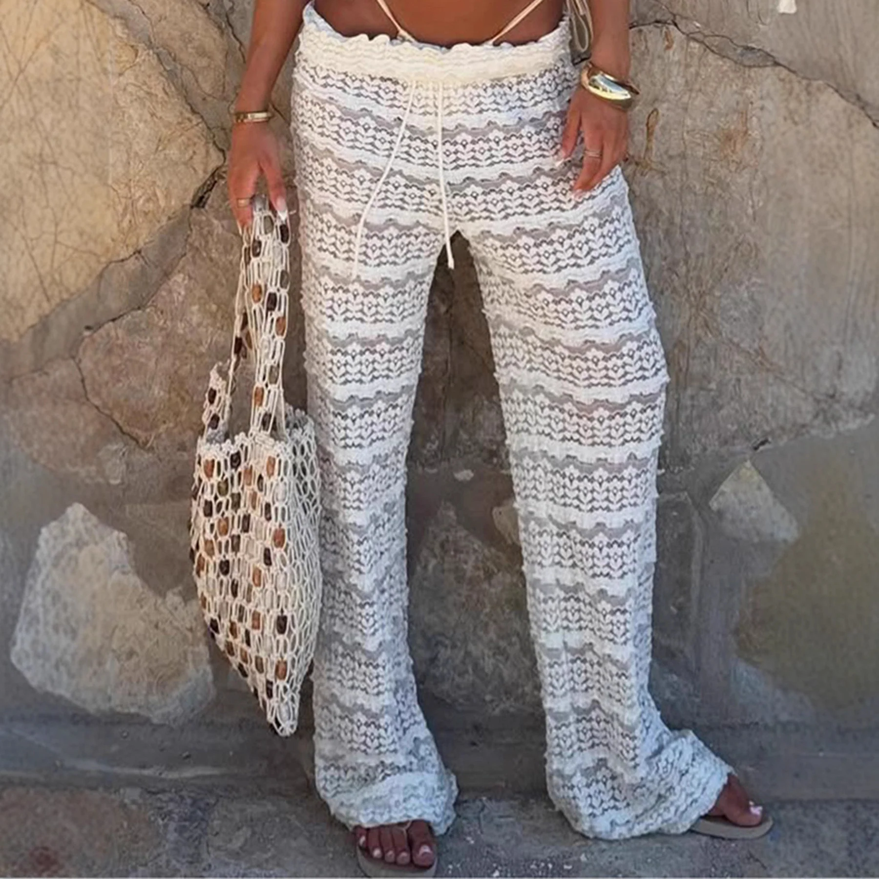 Damen Fußlose Boho-Hose mit gesticktem Detail R&B