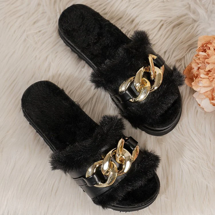 Damen Fuzzy Hausschuhe mit modischem Dekor und rutschfester Sohle R&B - Image 4
