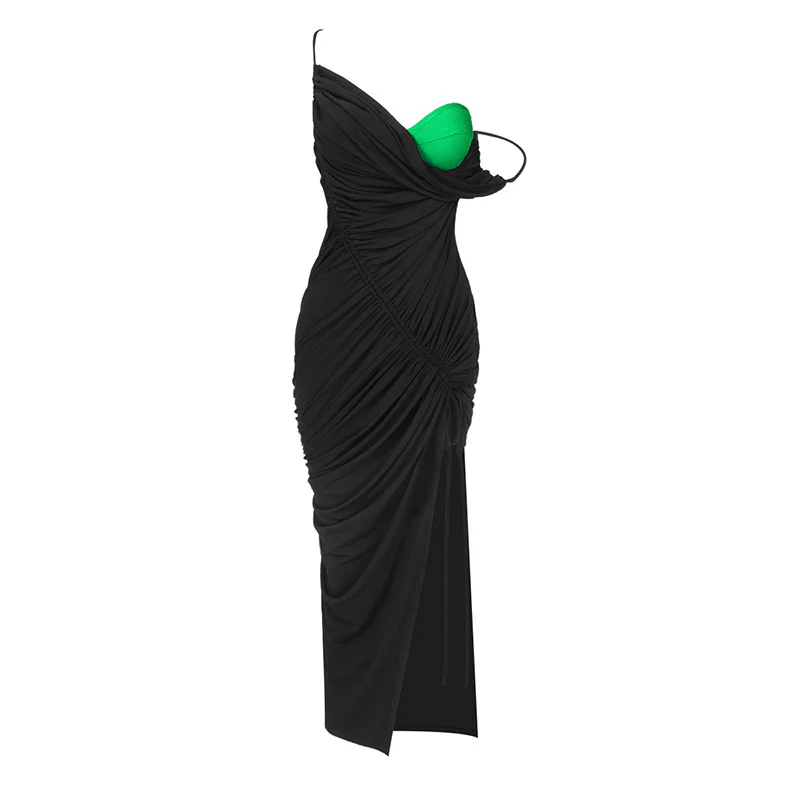 Damen drapiertes Maxikleid mit seitlichem Schlitz und asymmetrischem Schnitt Heidi-Mode - Image 6