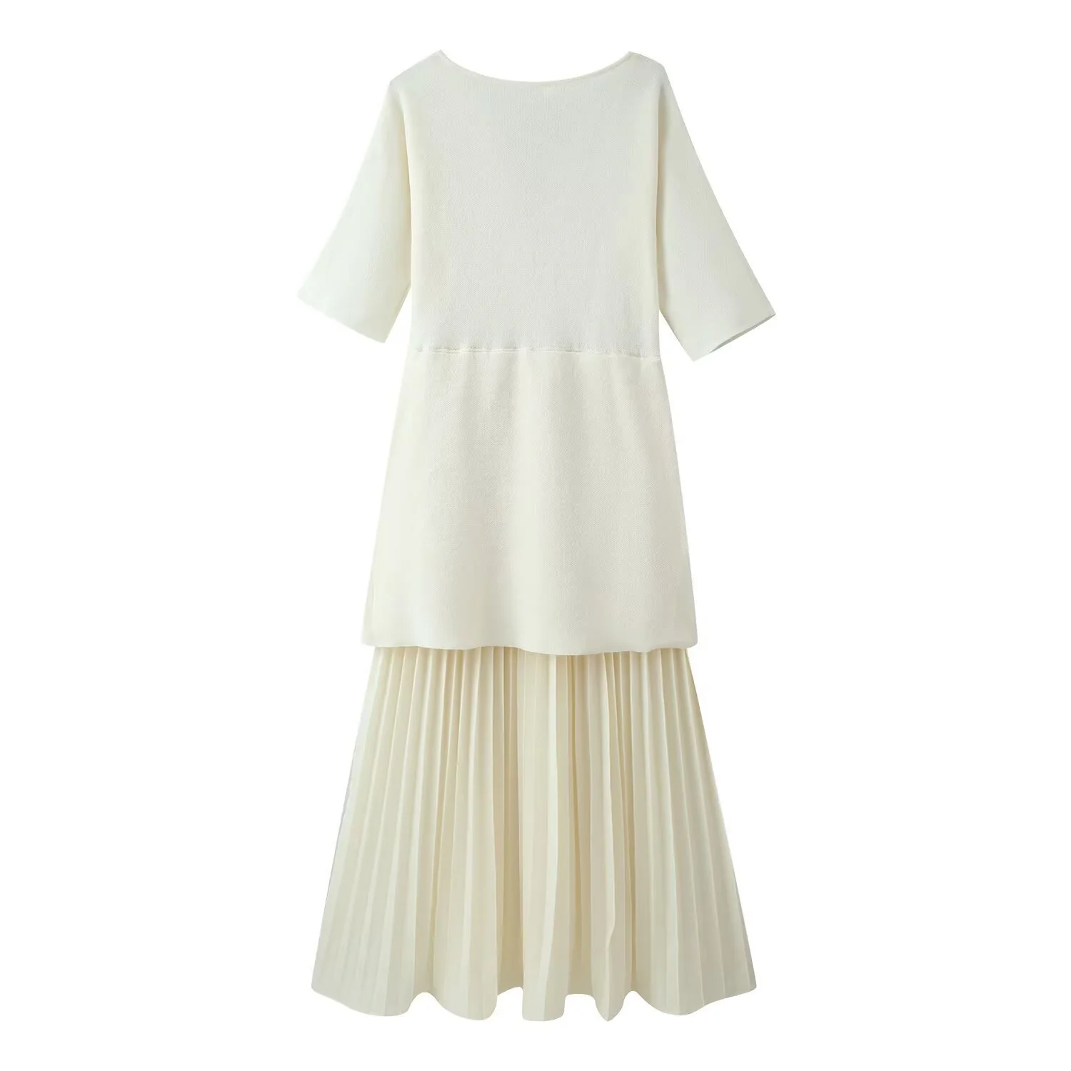 Damen plissiertes Midi-Kleid mit eleganter Knopfleiste und V-Ausschnitt R&B - Image 2