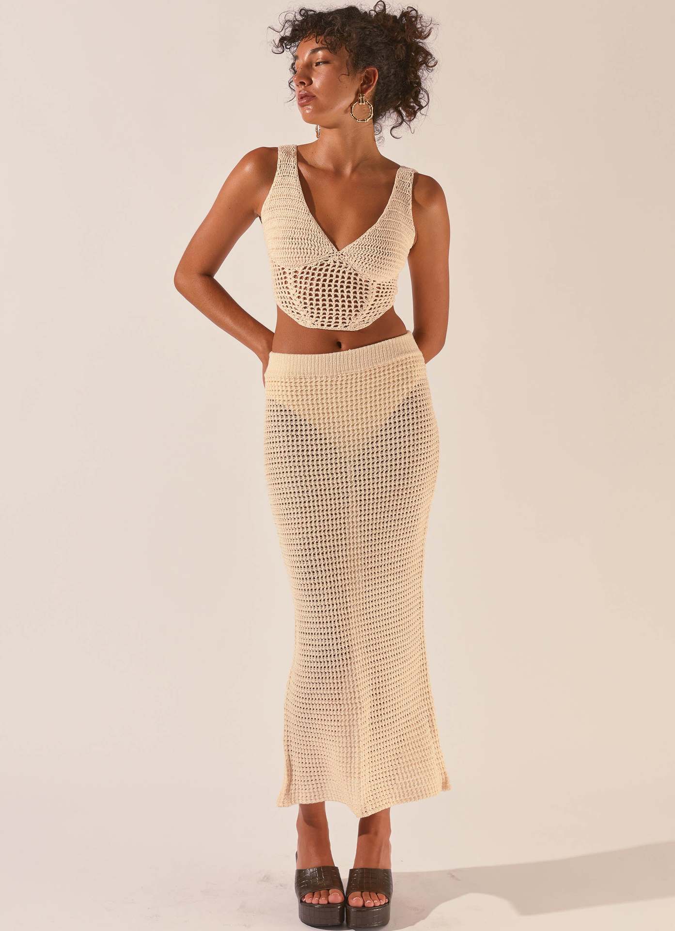 Damen gehäkeltes Crop-Top und Maxirock-Set R&B - Image 2