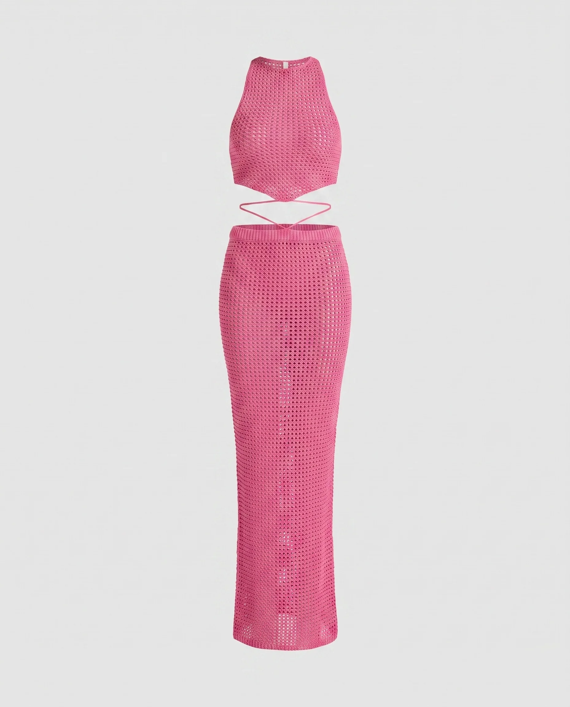 Damen gehäkeltes Maxikleid mit figurbetontem Design und trendigen Schnittdetails - Image 4