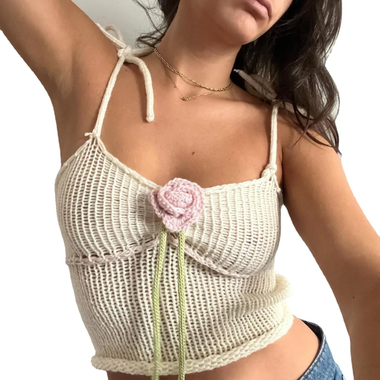 Damen gehäkeltes Crop-Top mit floralen Akzenten R&B - Image 5