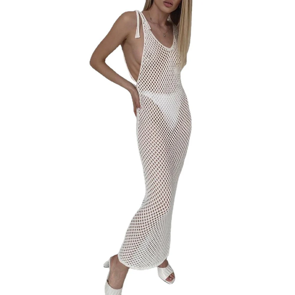 Damen gehäkeltes Strandkleid mit tiefem V-Ausschnitt und verstellbaren Trägern R&B - Image 5