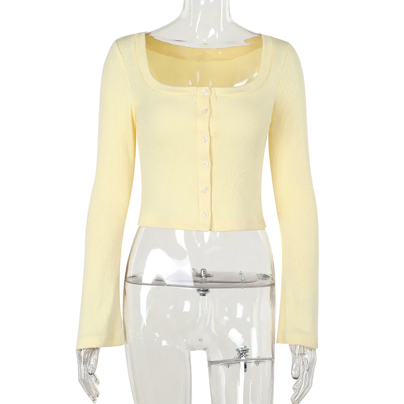 Damen Cropped Langarmshirt mit Knopfleiste und weitem Ausschnitt R&B - Image 6