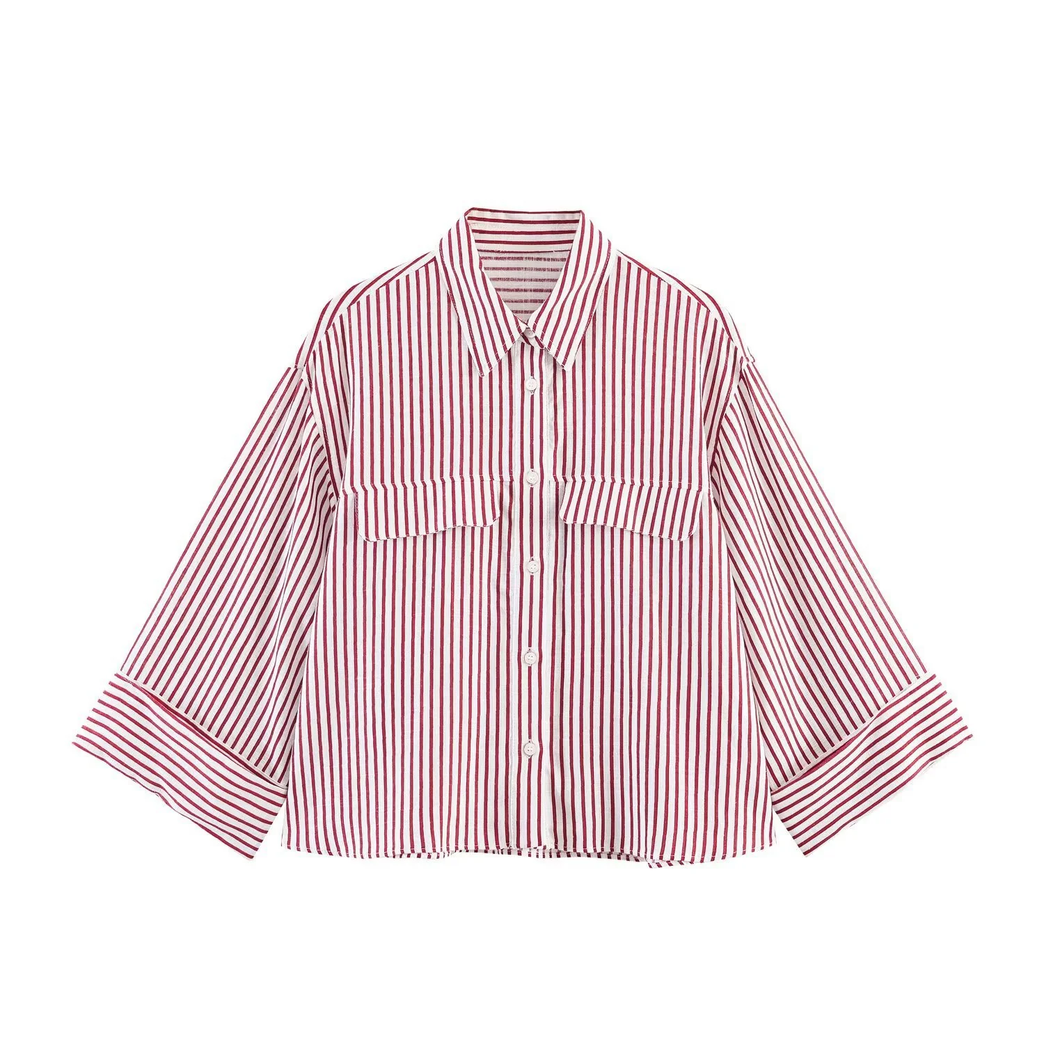 Damen gestreifte Bluse mit voluminösen Ärmeln und praktischen Taschen R&B - Image 6
