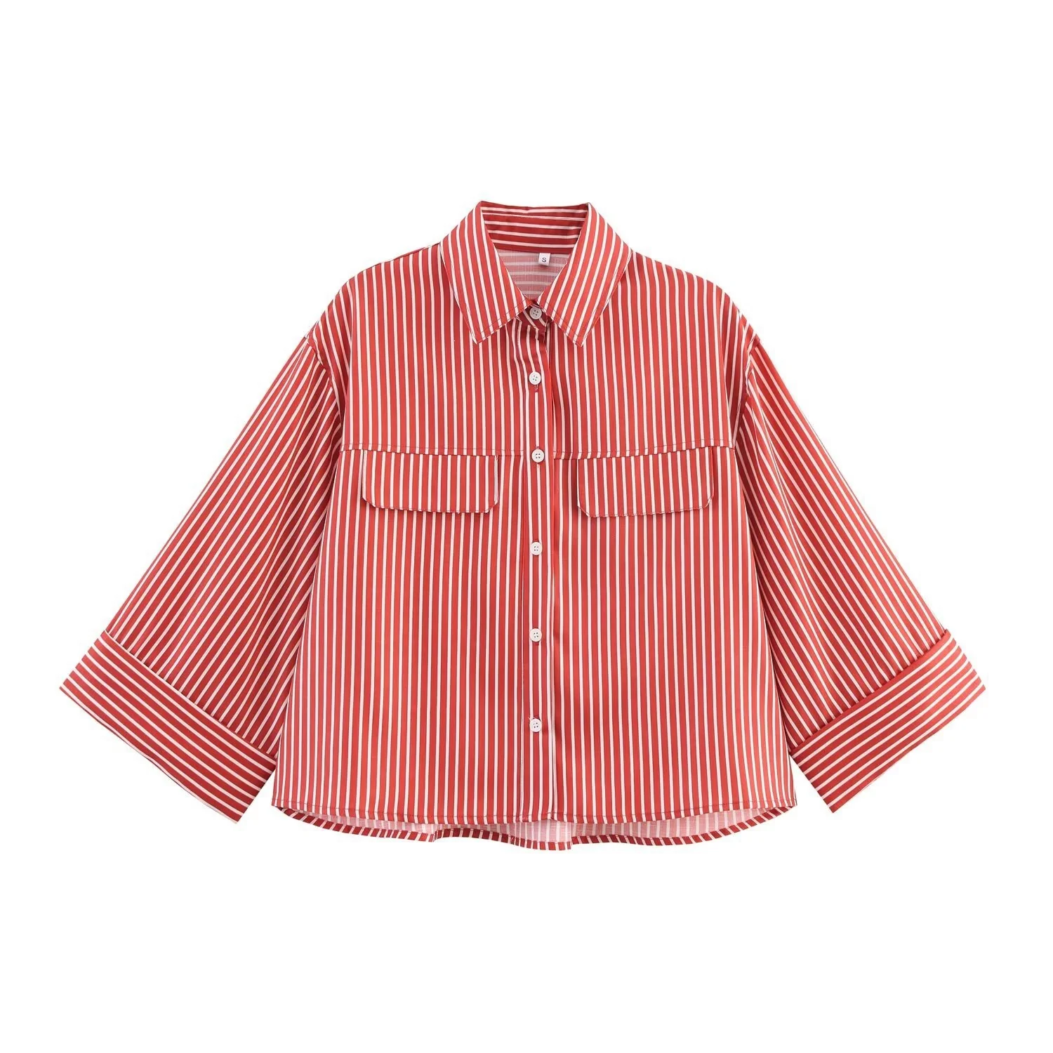 Damen gestreifte Bluse mit voluminösen Ärmeln und praktischen Taschen R&B - Image 7