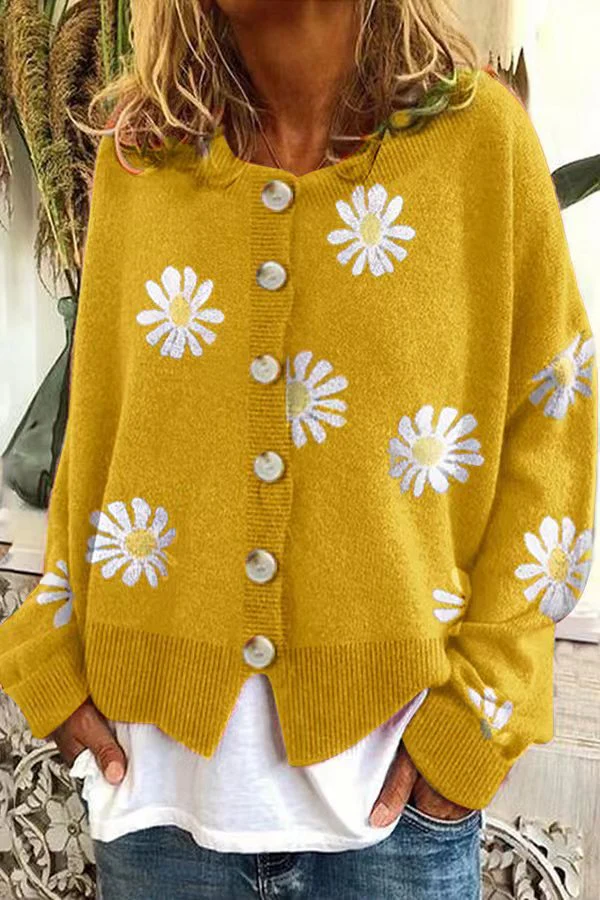 Damen gestreifte Strickjacke mit Blumenmuster R&B - Image 11
