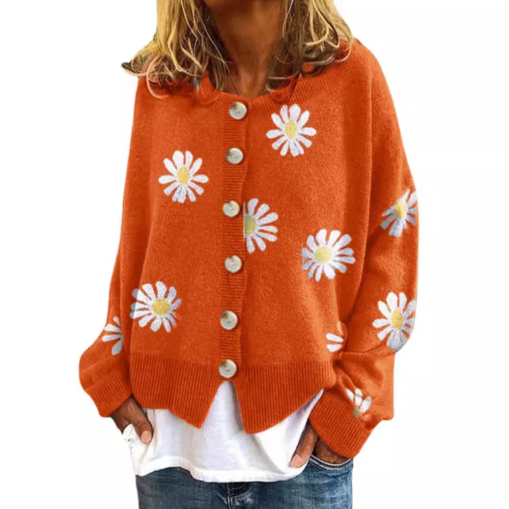 Damen gestreifte Strickjacke mit Blumenmuster R&B - Image 4