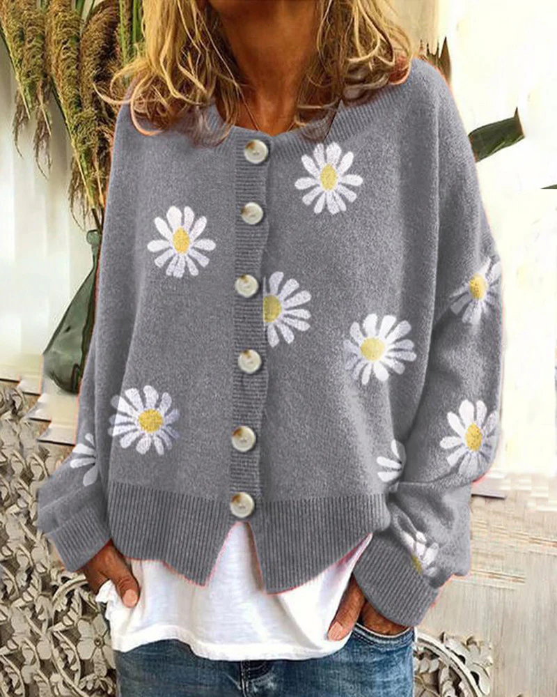 Damen gestreifte Strickjacke mit Blumenmuster R&B - Image 7