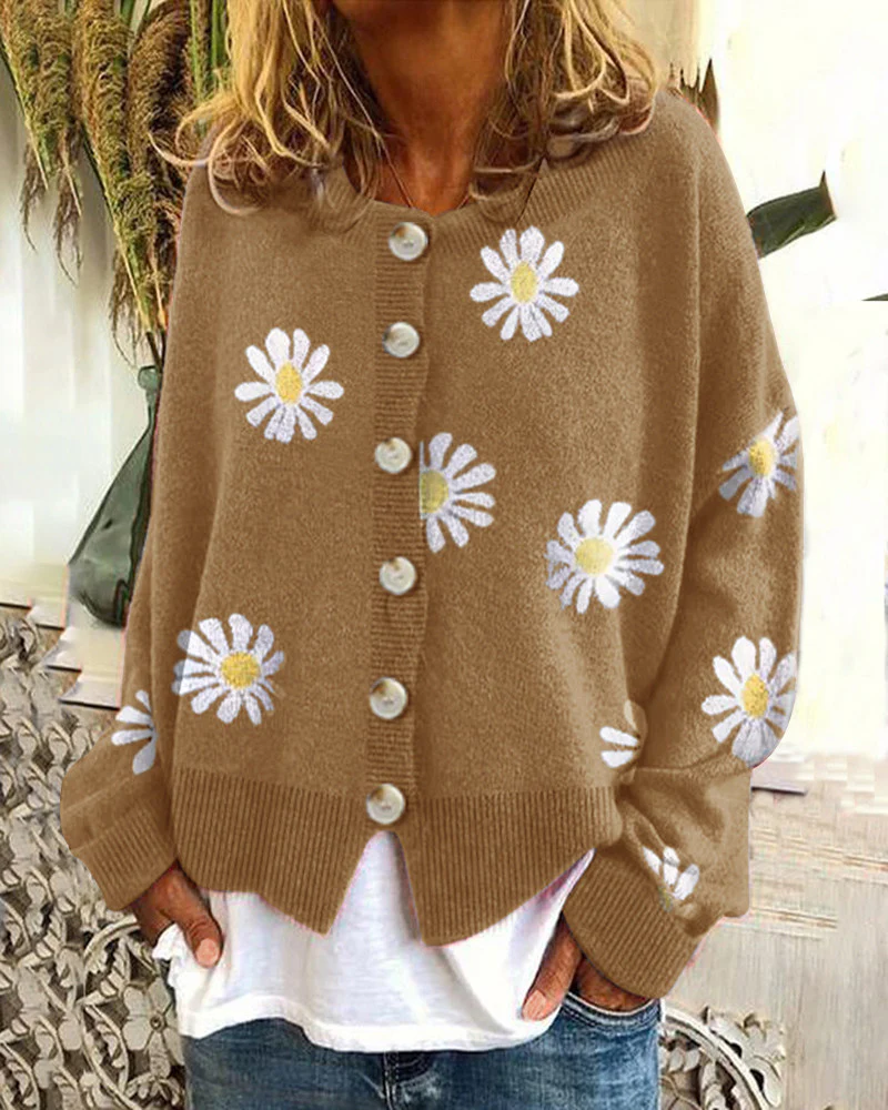 Damen gestreifte Strickjacke mit Blumenmuster R&B - Image 9