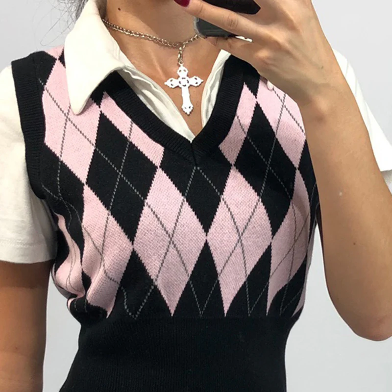 Damen cropped Stricktop mit modernem Rautenmuster R&B - Image 3