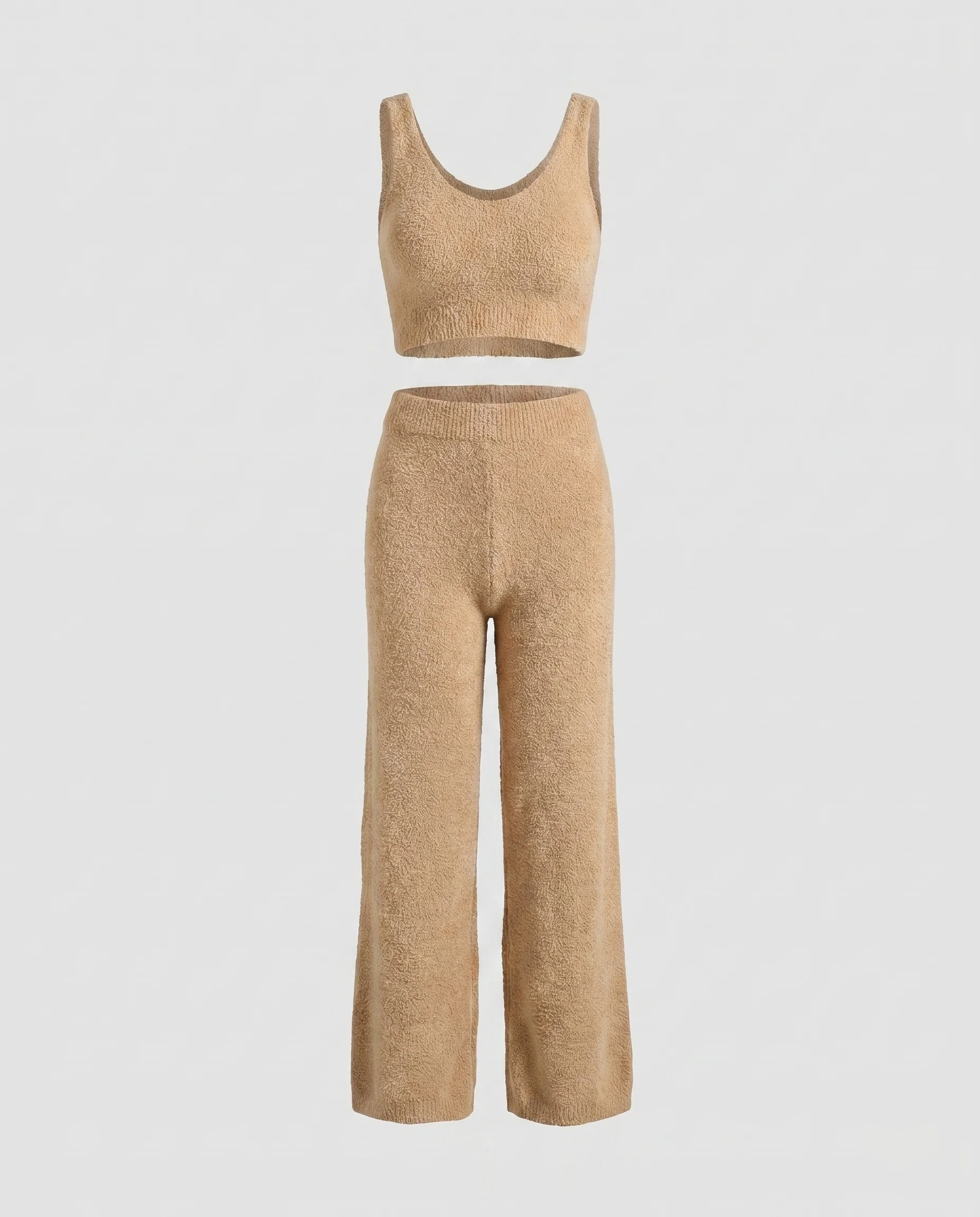 Damen gestricktes Lounge-Set mit raffiniertem Crop-Top und weitem Hosenbein - Image 5