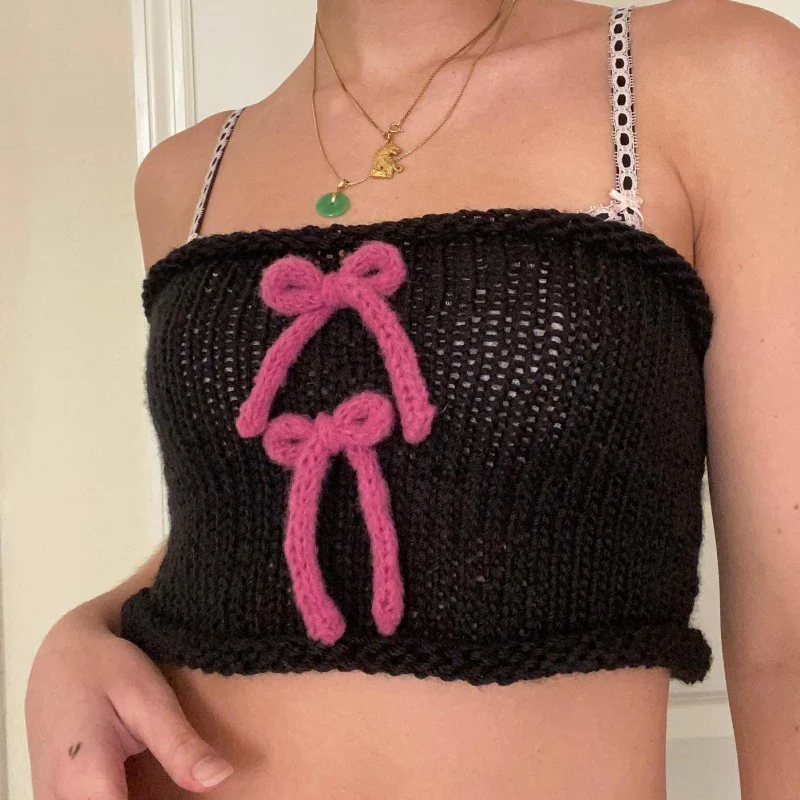 Damen gewickeltes Crop-Top mit dekorativen Schleifen R&B - Image 2