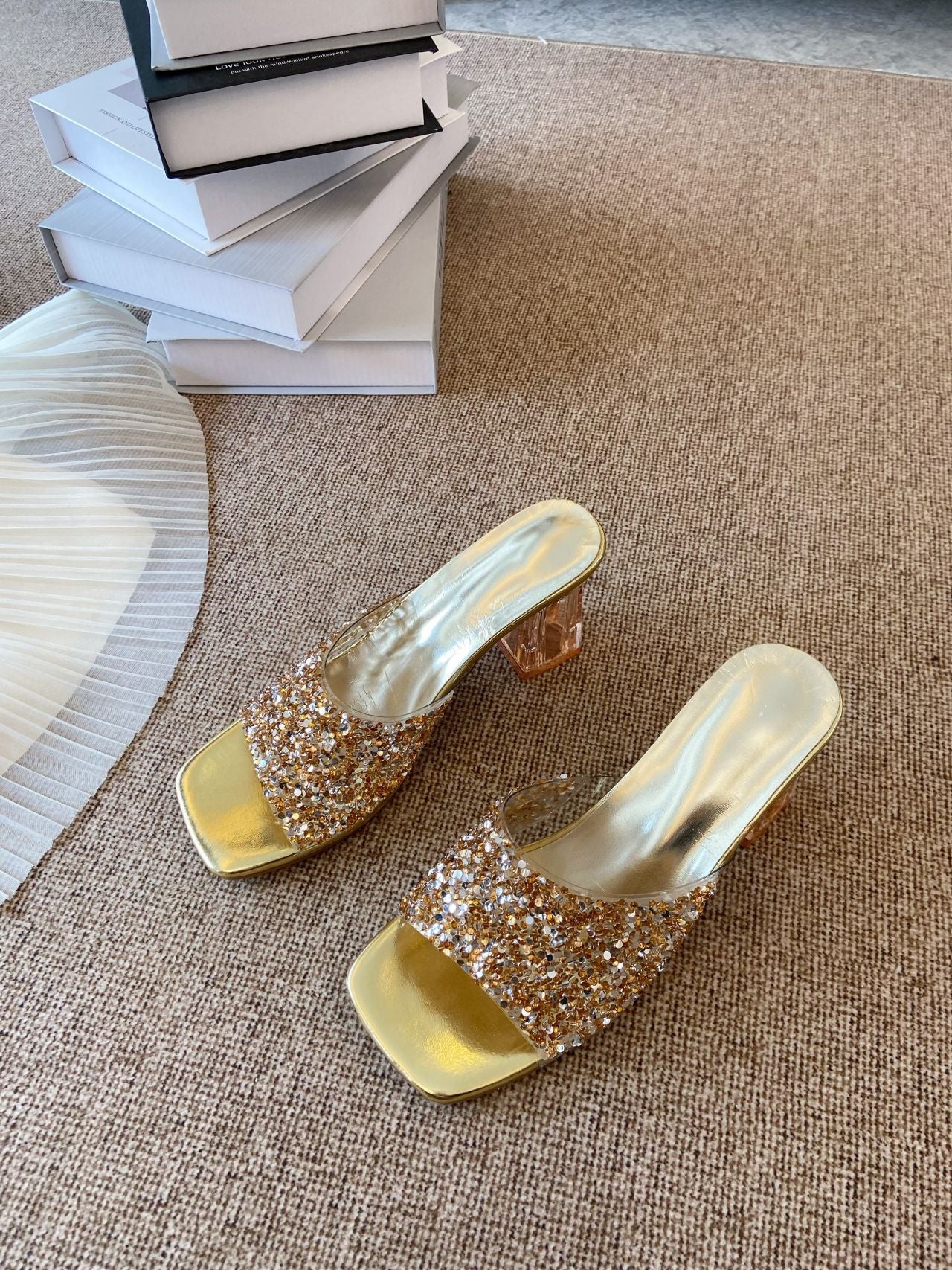 Damen Glamouröse Sandaletten mit funkelndem Glitzer und bequemem Blockabsatz R&B - Image 9
