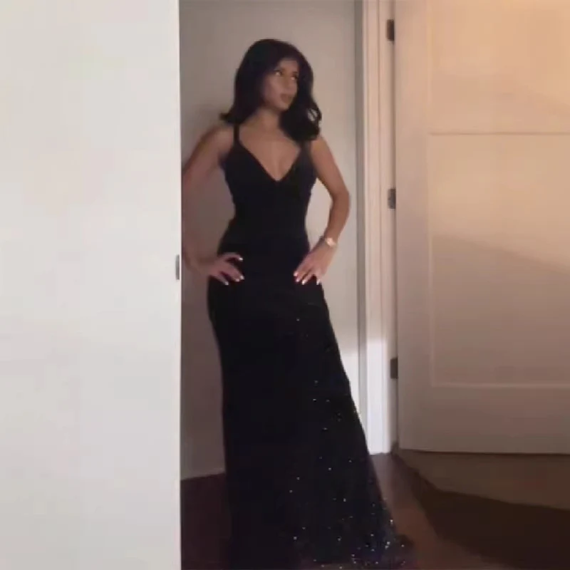 Damen glamouröses Abendkleid mit glitzerndem Paillettenbesatz und tiefem V-Ausschnitt R&B - Image 2