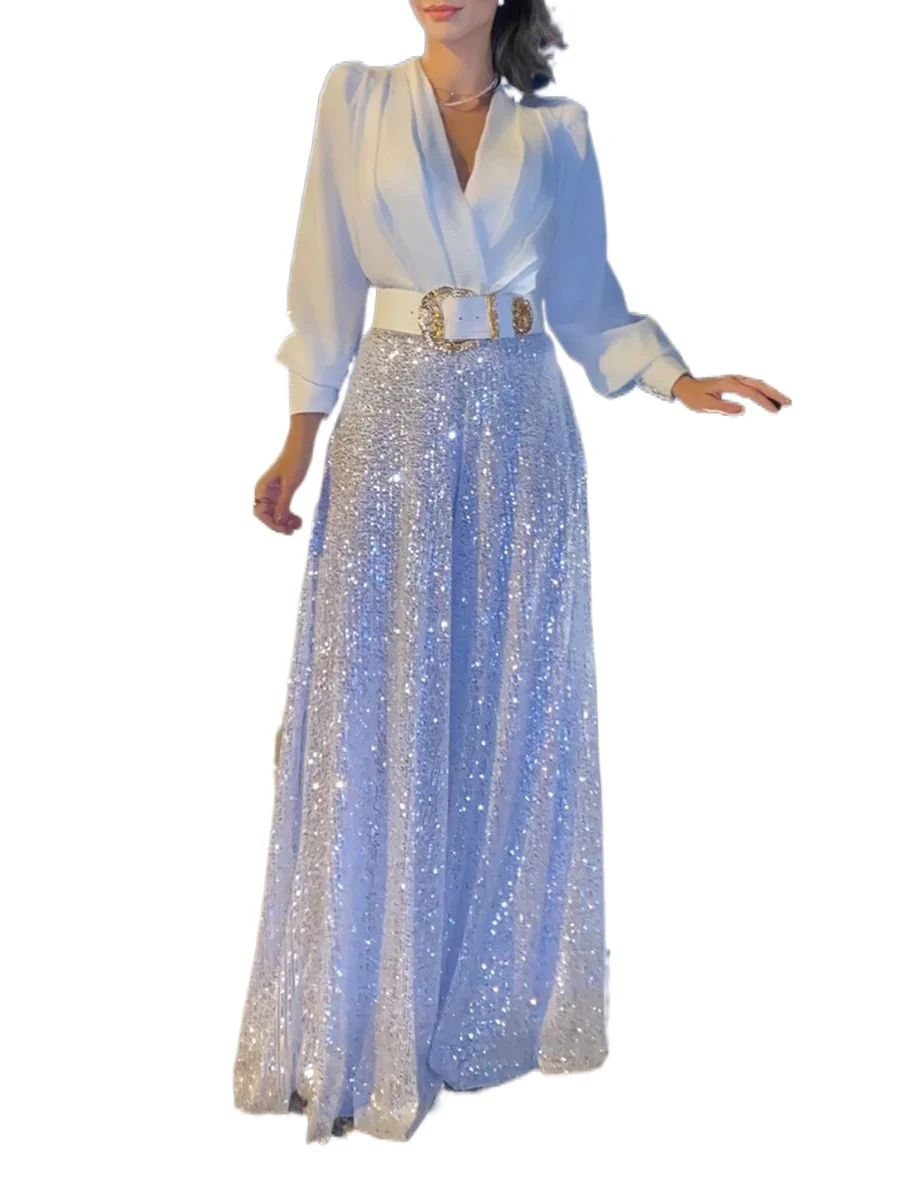 Damen Glamouröses Abendkleid mit schimmerndem Oberteil und funkelndem Rock R&B - Image 5