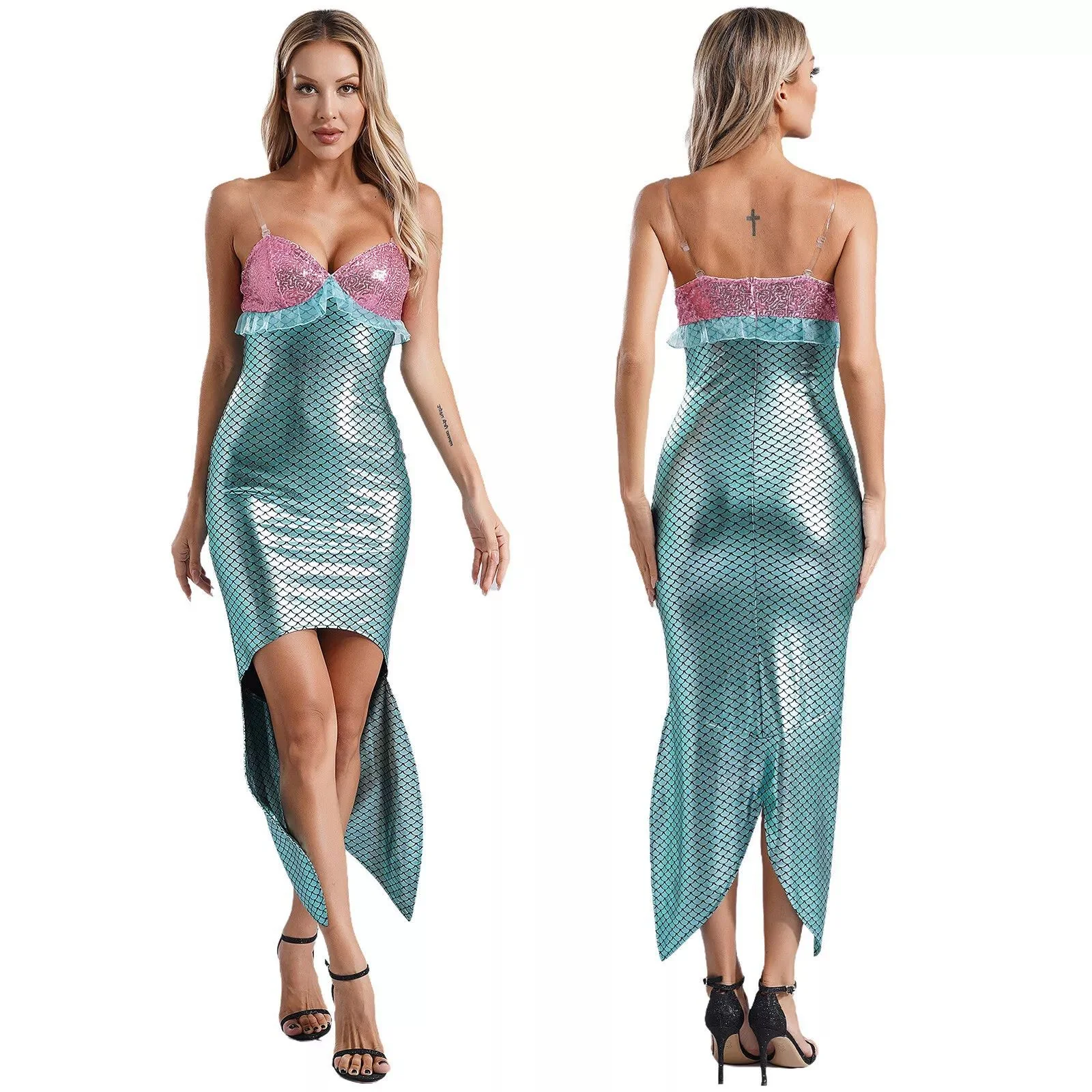 Damen Glamouröses Meerjungfrau-Kleid mit asymmetrischem Saum und schimmerndem Oberteil R&B - Image 2