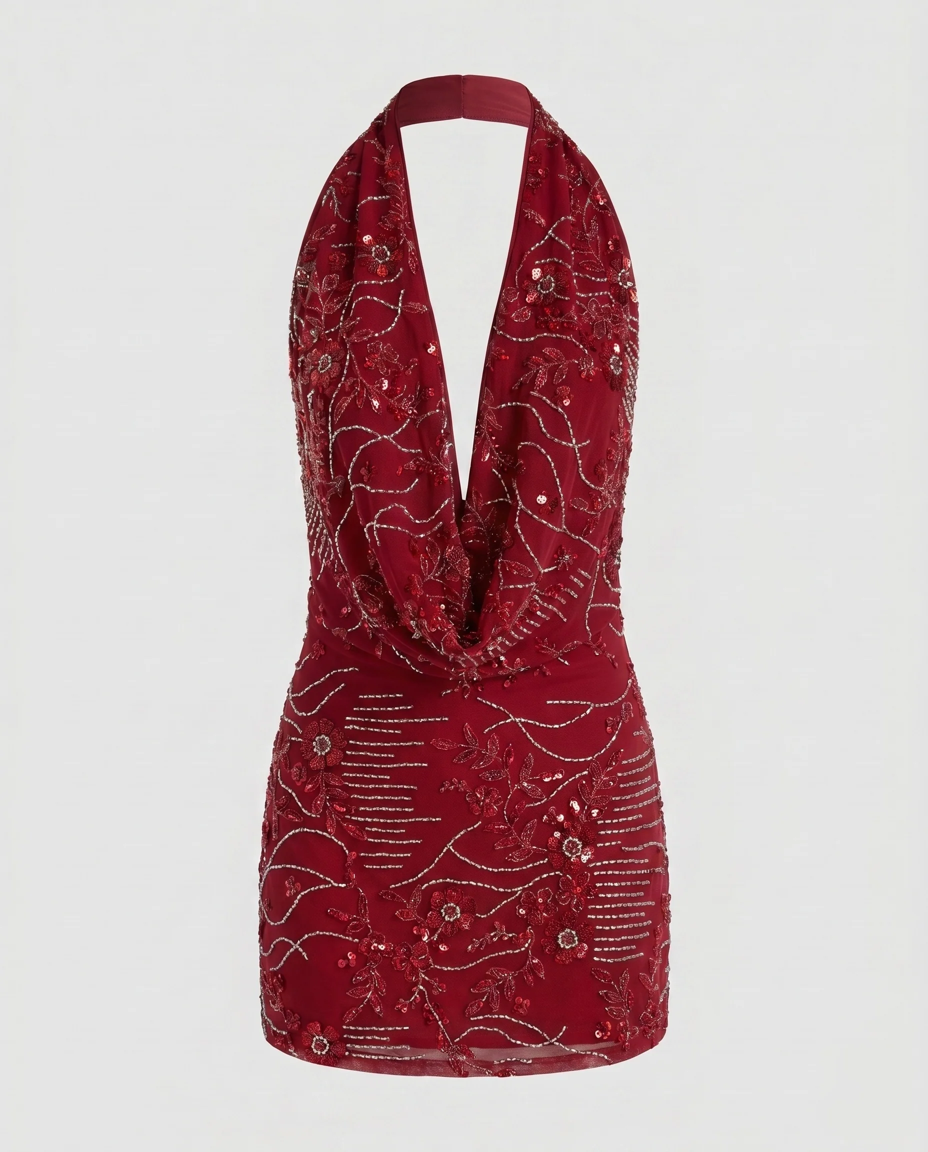 Damen Glamouröses Pailletten-Minikleid mit tiefem V-Ausschnitt und elegantem Rückendetail R&B - Image 5