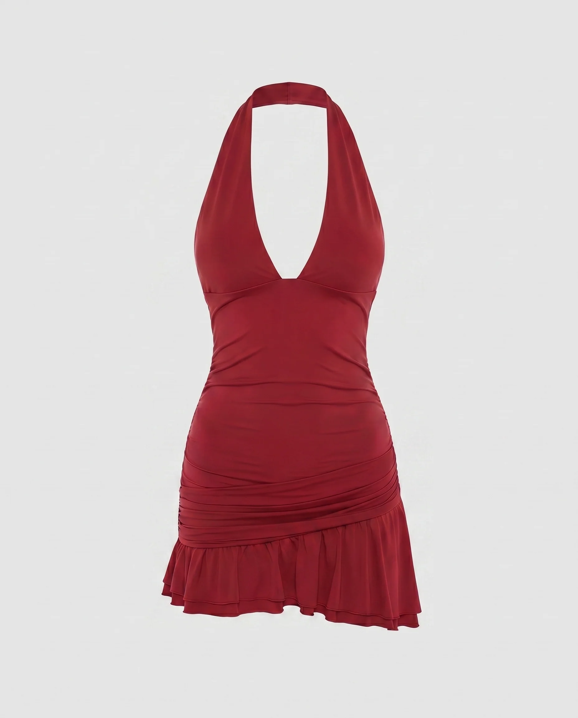 Damen glamouröses Wickelkleid mit tiefem V-Ausschnitt und verspieltem Rüschensaum R&B - Image 5