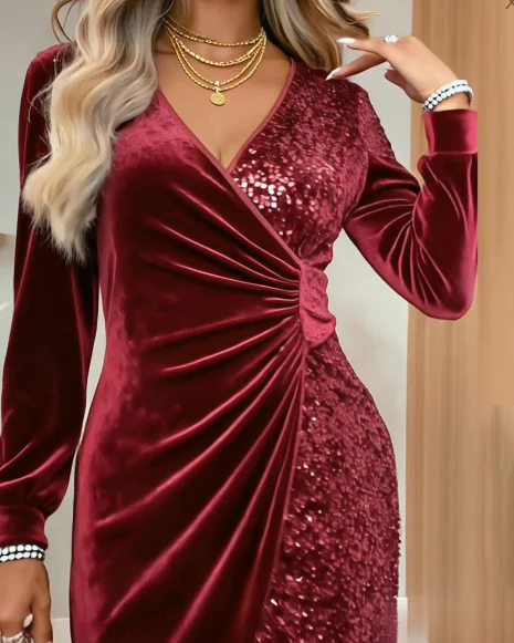 Damen Glamouröses Wickelkleid mit Pailletten und schimmernden Details R&B - Image 9
