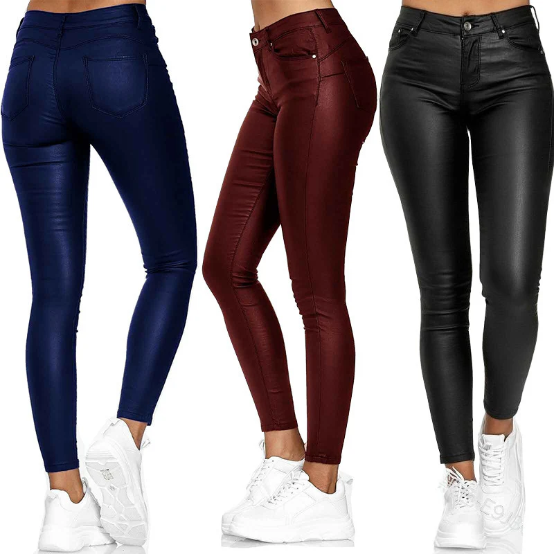 Damen Glattleder-Leggings mit hohem Bund und figurformendem Schnitt R&B